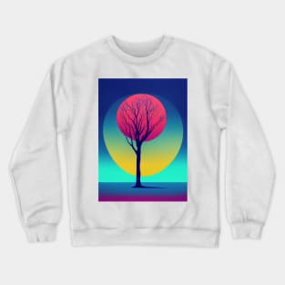 Abstract Pink Full Moon Whimsical Minimalist Lonely Tree Bright Colorful Nature Poster Art of a Leafless Tree Crewneck Sweatshirt